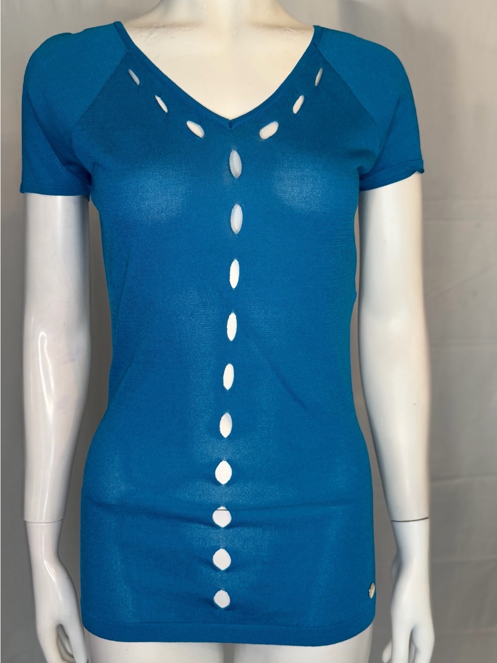 Versace Turquoise Cutout Knit Top